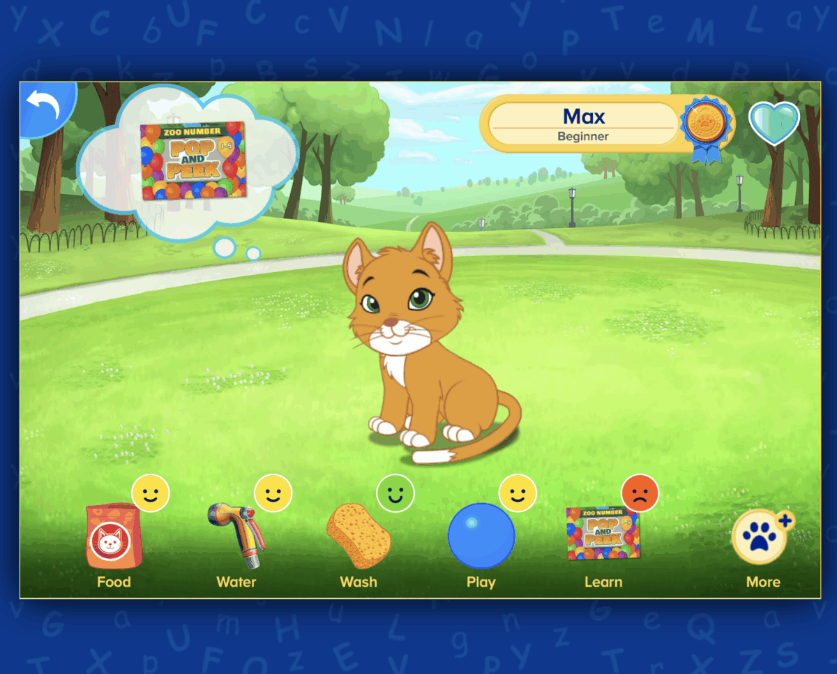 A fun make believe pet park in the ABCmouse app for preschoolers to use their tickets to buy pets and decorations. 